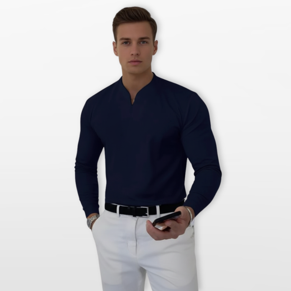 Men Long Sleeve V Neck Shirt Slim