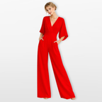 Women Elegant V Neck Wide Leg Jumpsuit
