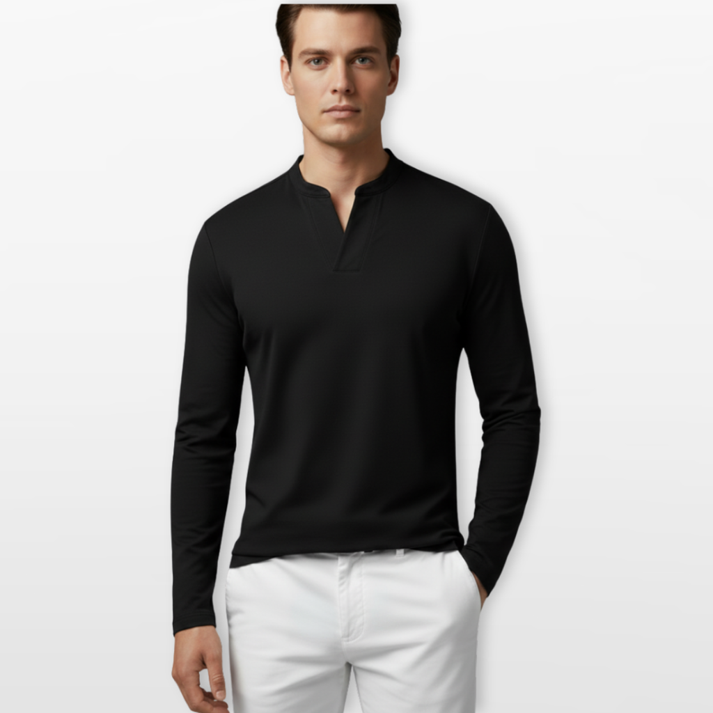 Men Long Sleeve V Neck Shirt Slim