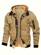 Men’s Hooded Jacket with Plaid Trim