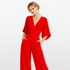 Women Elegant V Neck Wide Leg Jumpsuit