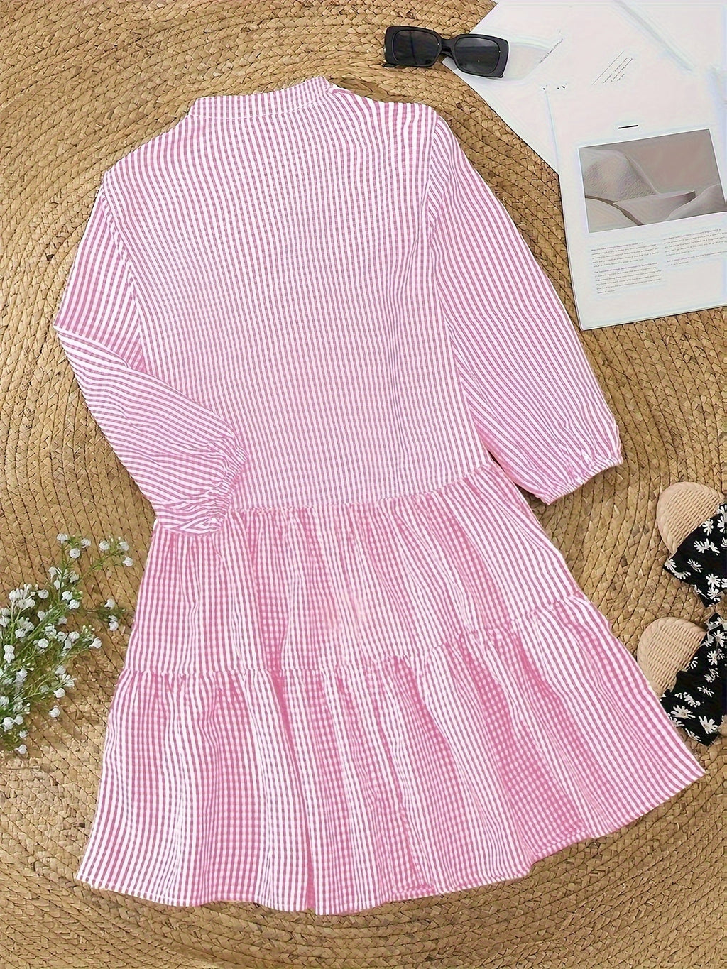 Women’s Tiered Gingham Shirt Dress