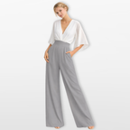 Women Elegant V Neck Wide Leg Jumpsuit