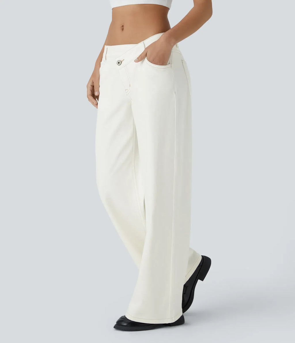 Women's Wide Leg Jeans with Asymmetric Waist