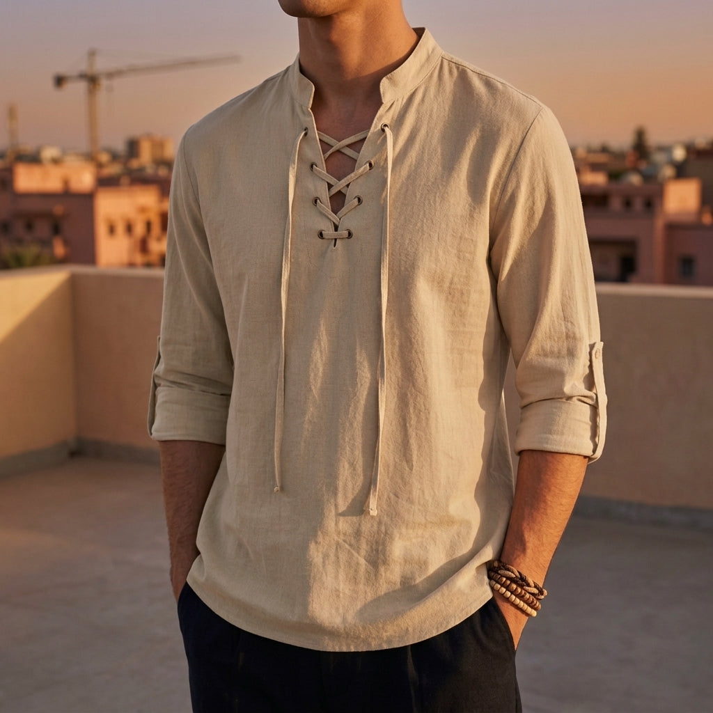 Men's Lace Up Mandarin Shirt