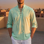 Men's Lace Up Mandarin Shirt