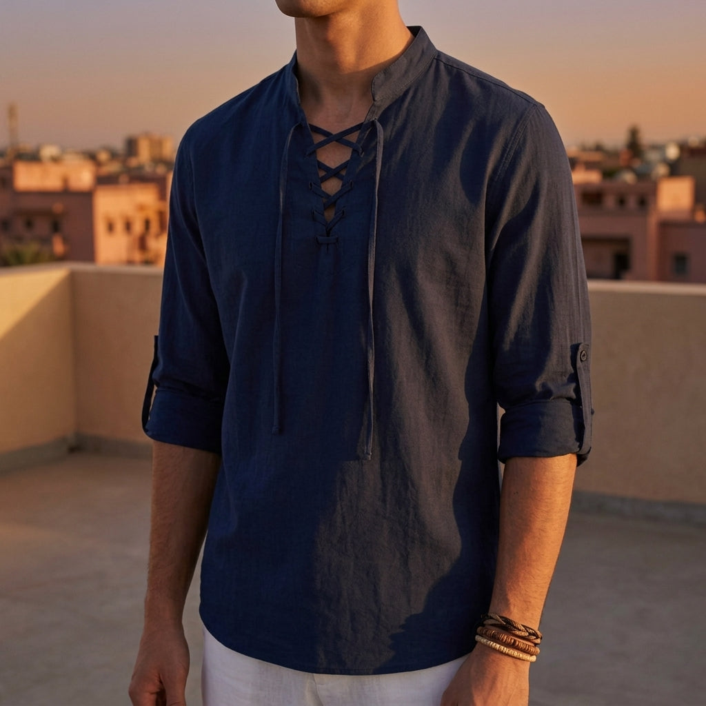 Men's Lace Up Mandarin Shirt