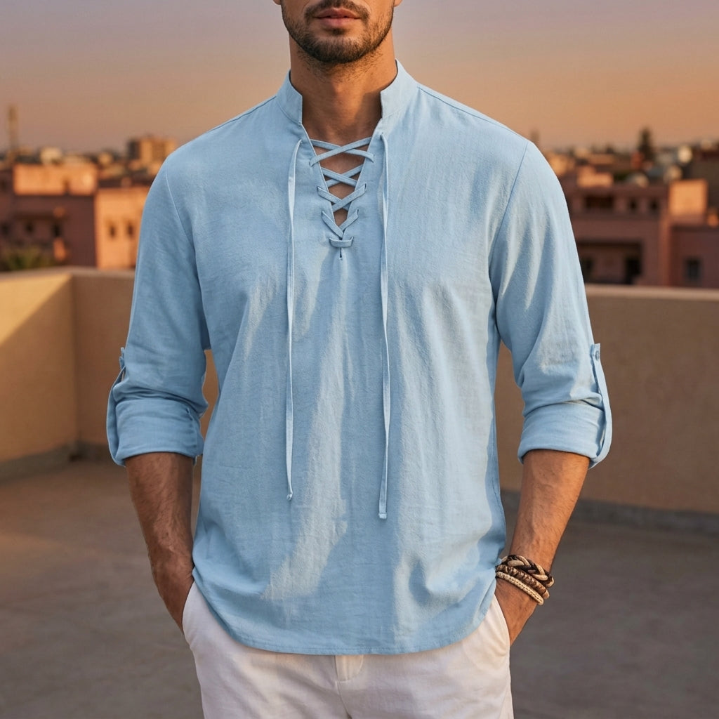 Men's Lace Up Mandarin Shirt