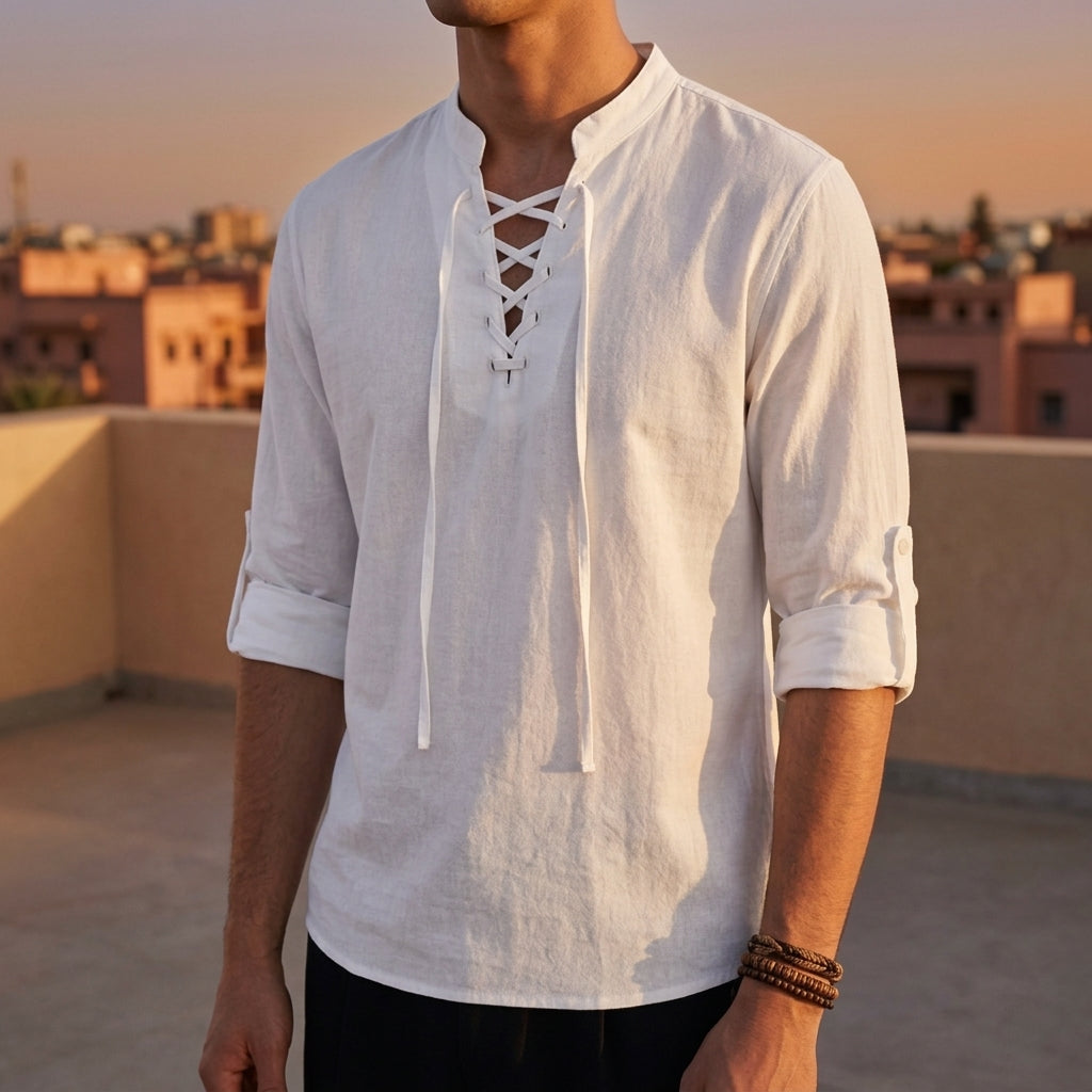 Men's Lace Up Mandarin Shirt