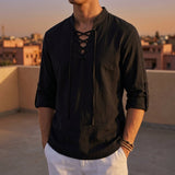 Men's Lace Up Mandarin Shirt