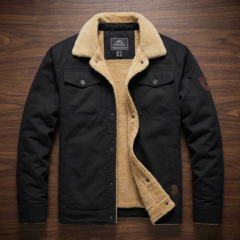Men's Casual Jacket with Fleece-Look Collar