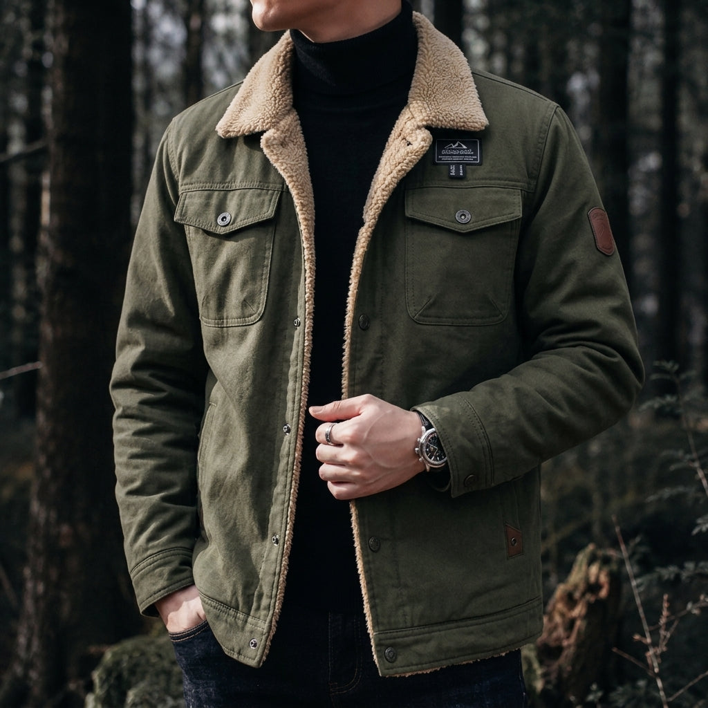 Men's Casual Jacket with Fleece-Look Collar