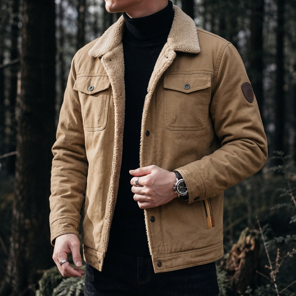 Men's Casual Jacket with Fleece-Look Collar