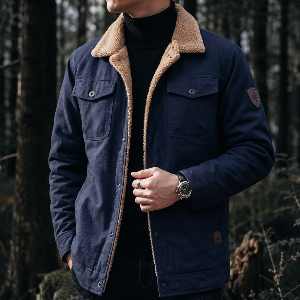 Men's Casual Jacket with Fleece-Look Collar