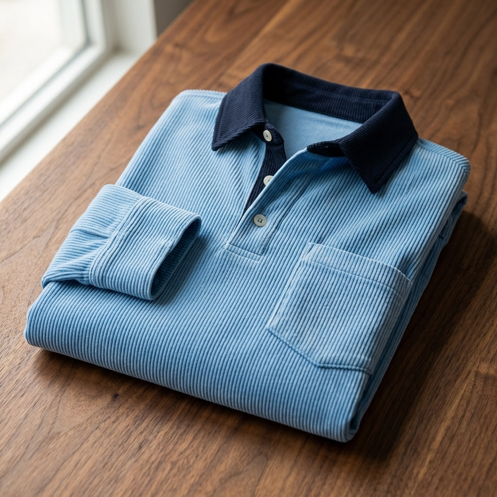 Men's Long Sleeve Ribbed Polo Shirt