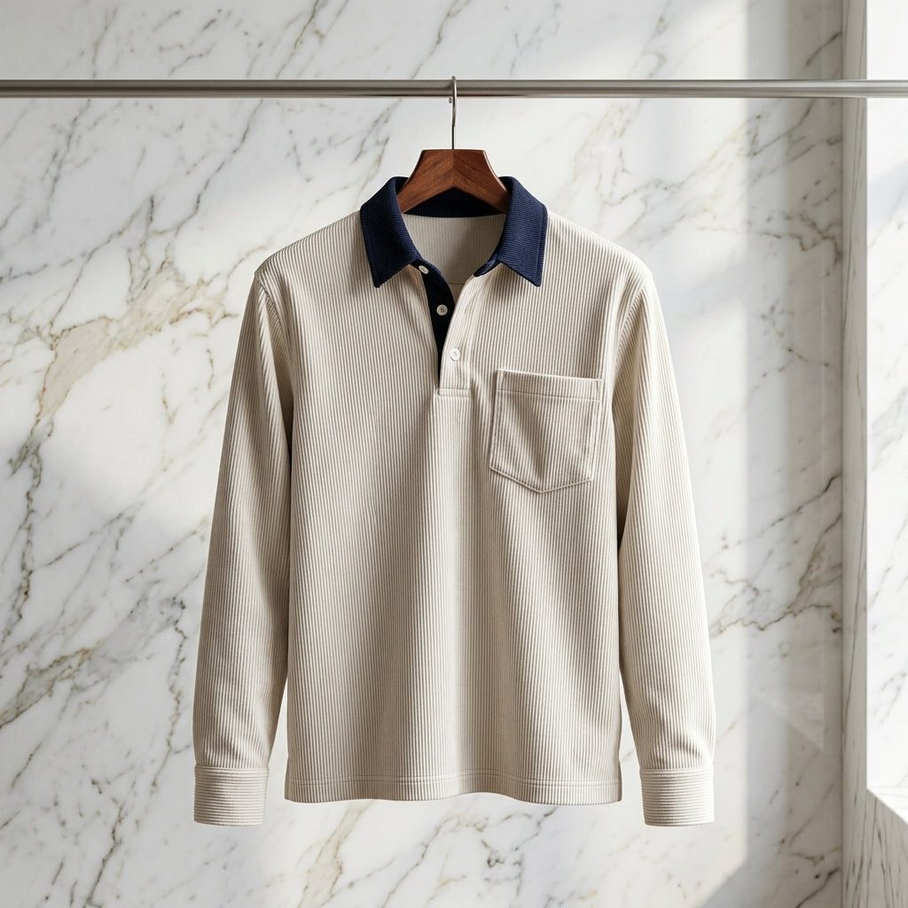 Men's Long Sleeve Ribbed Polo Shirt