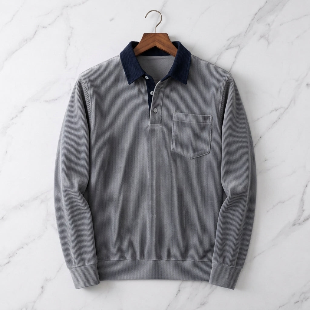 Men's Long Sleeve Ribbed Polo Shirt