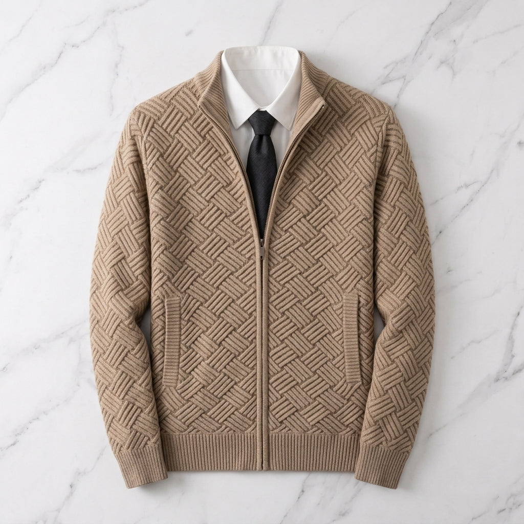 Men's Textured Knit Full-Zip Cardigan
