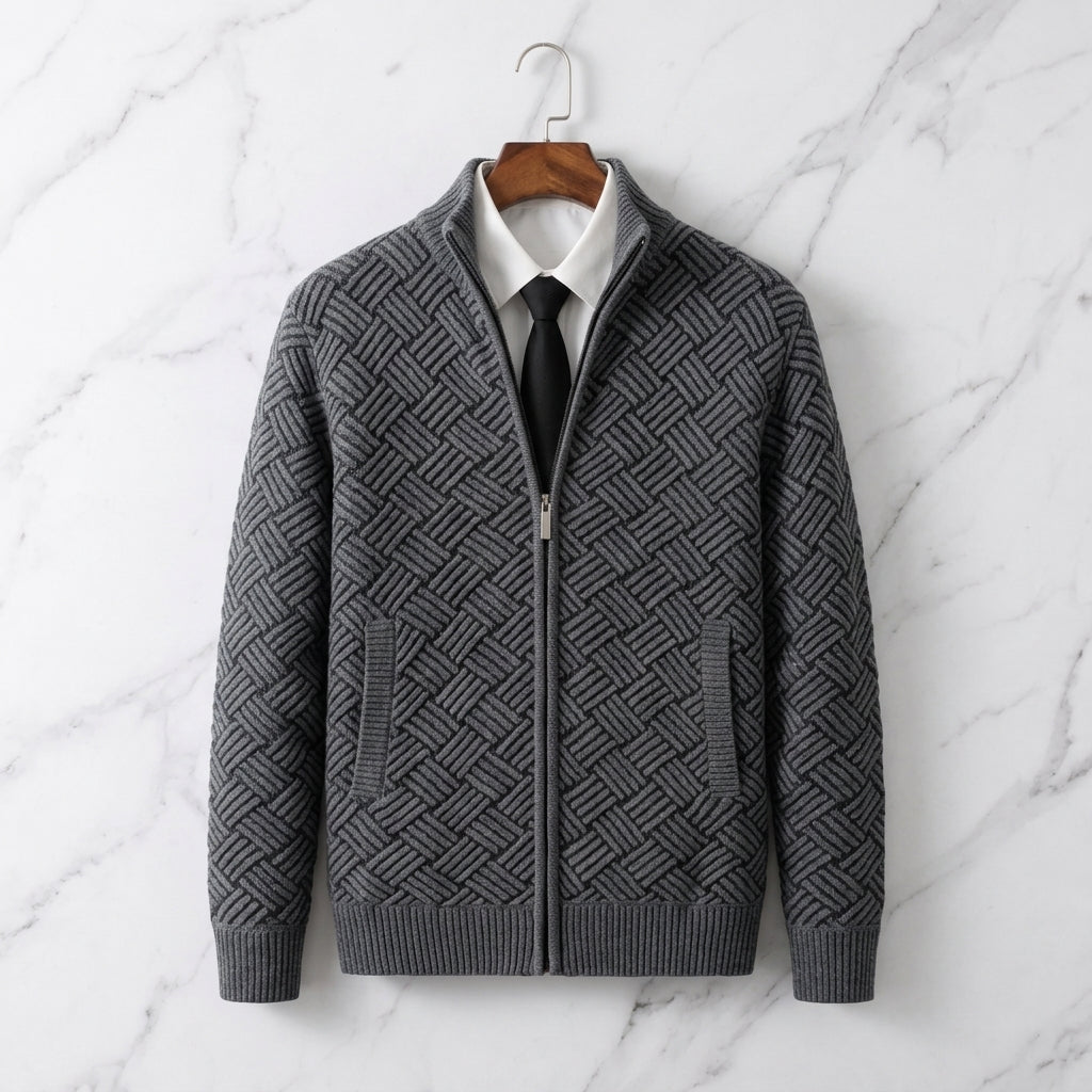Men's Textured Knit Full-Zip Cardigan
