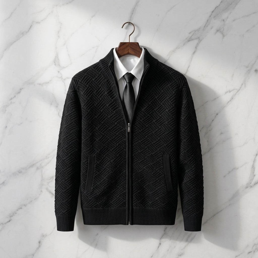 Men's Textured Knit Full-Zip Cardigan