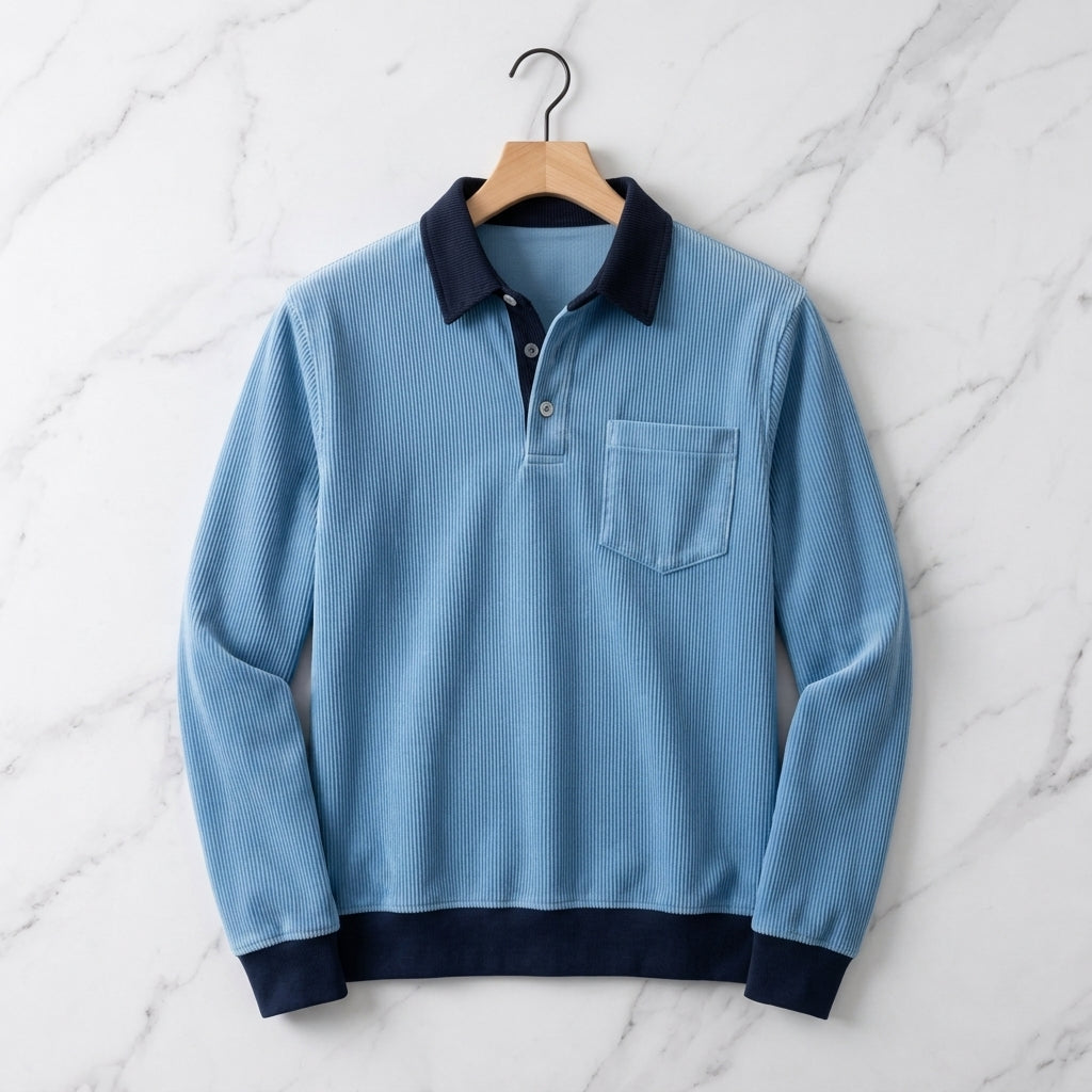 Men's Long Sleeve Ribbed Polo Shirt