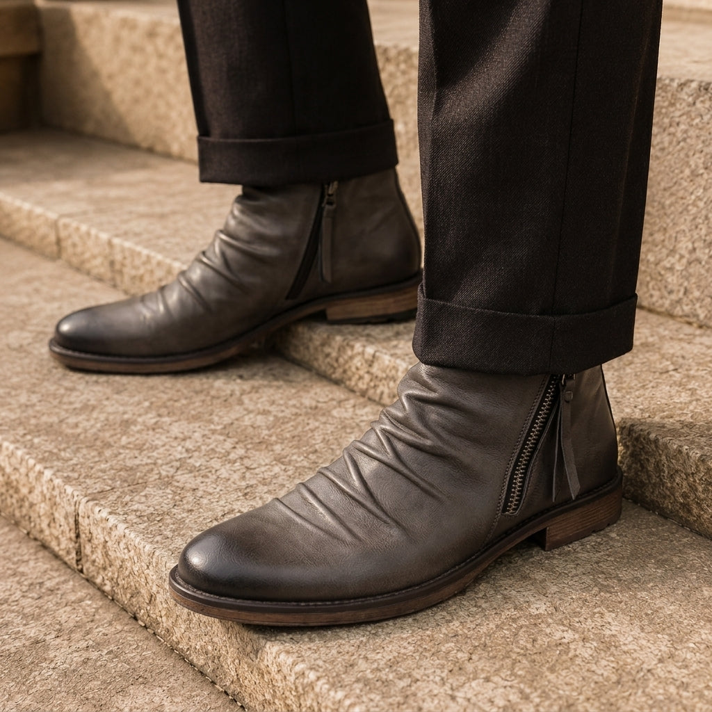 Men's Side-Zip Ankle Boots with Round Toe