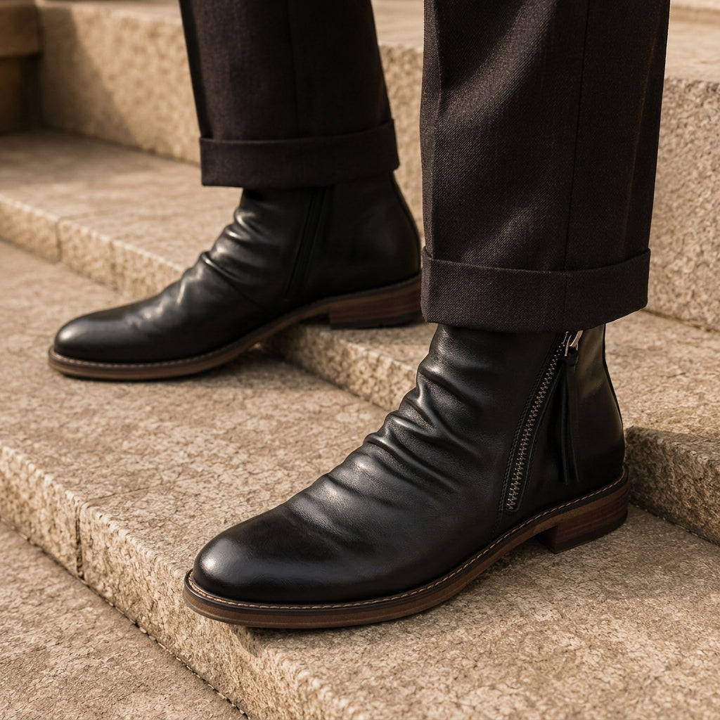 Men's Side-Zip Ankle Boots with Round Toe