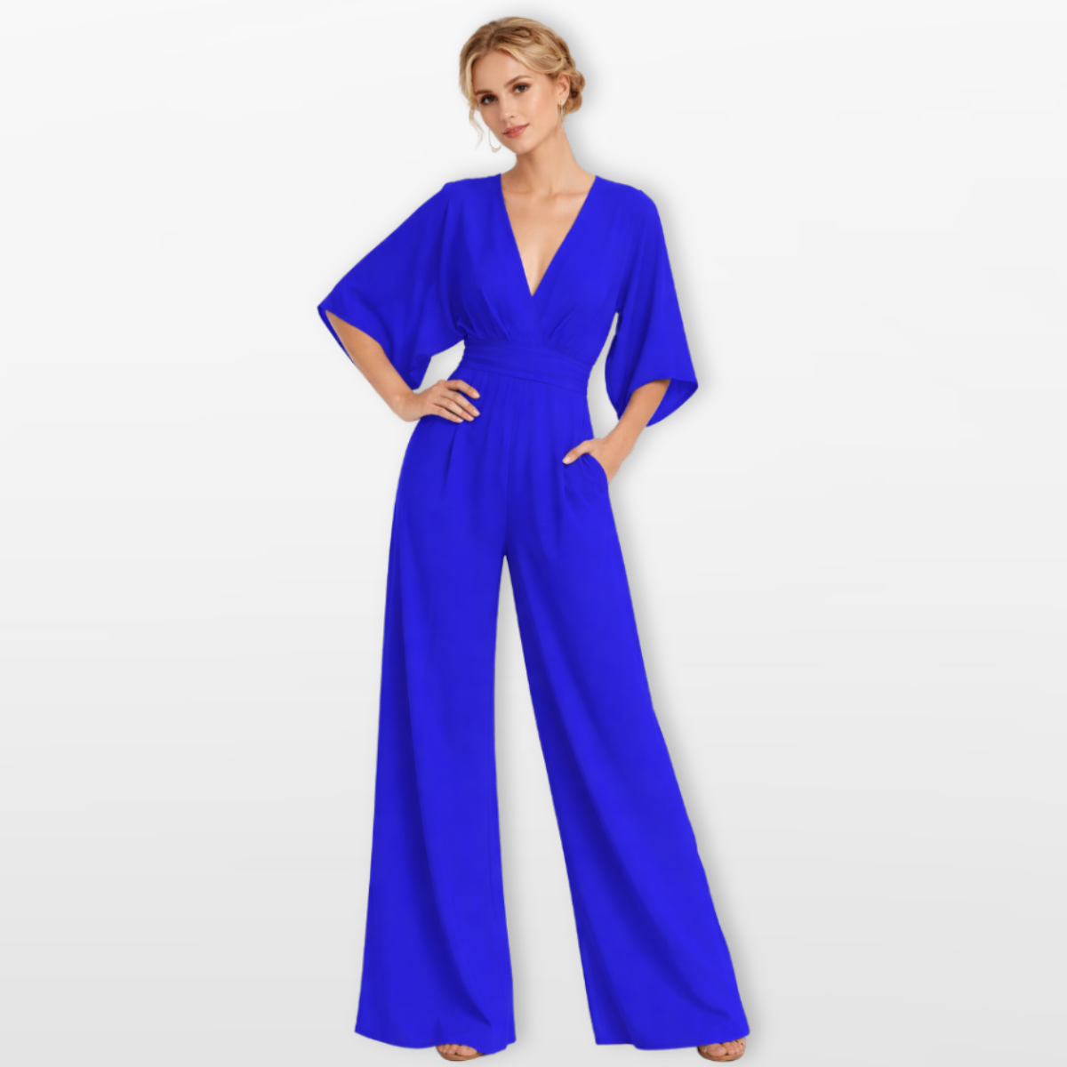 Women Elegant V Neck Wide Leg Jumpsuit