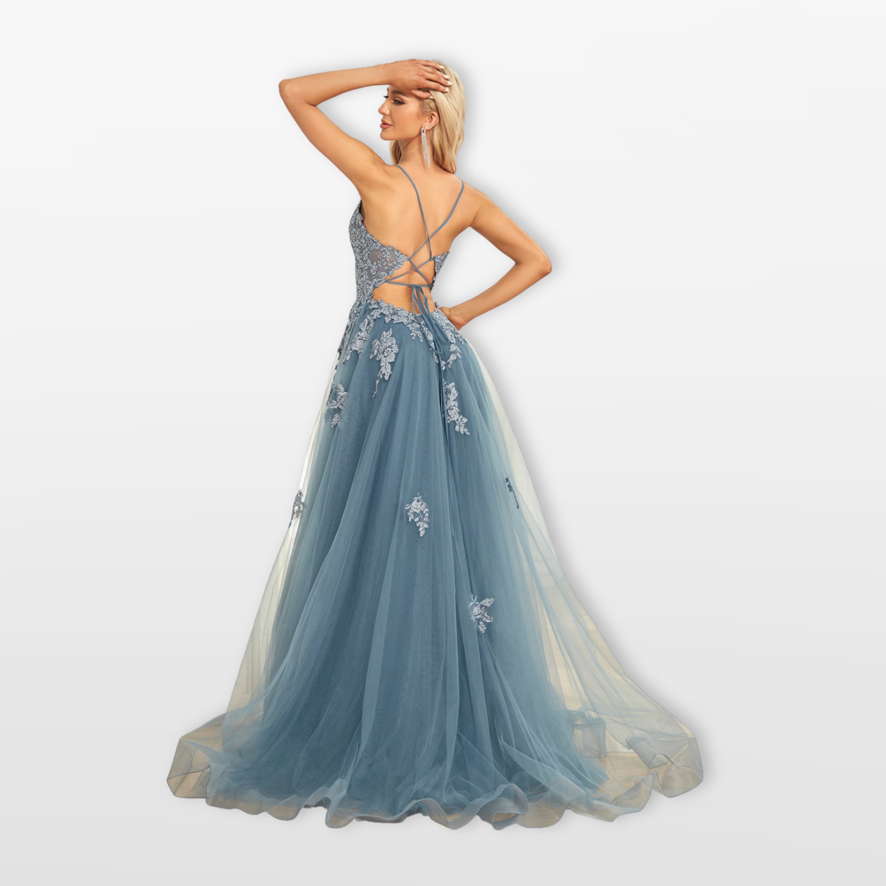 Women’s Lace Tulle Evening Dress Backless Slit