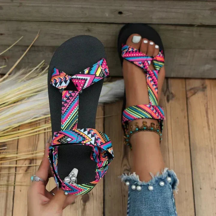 Women's Printed Strap Flat Sandals