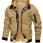 Men’s Hooded Jacket with Plaid Trim