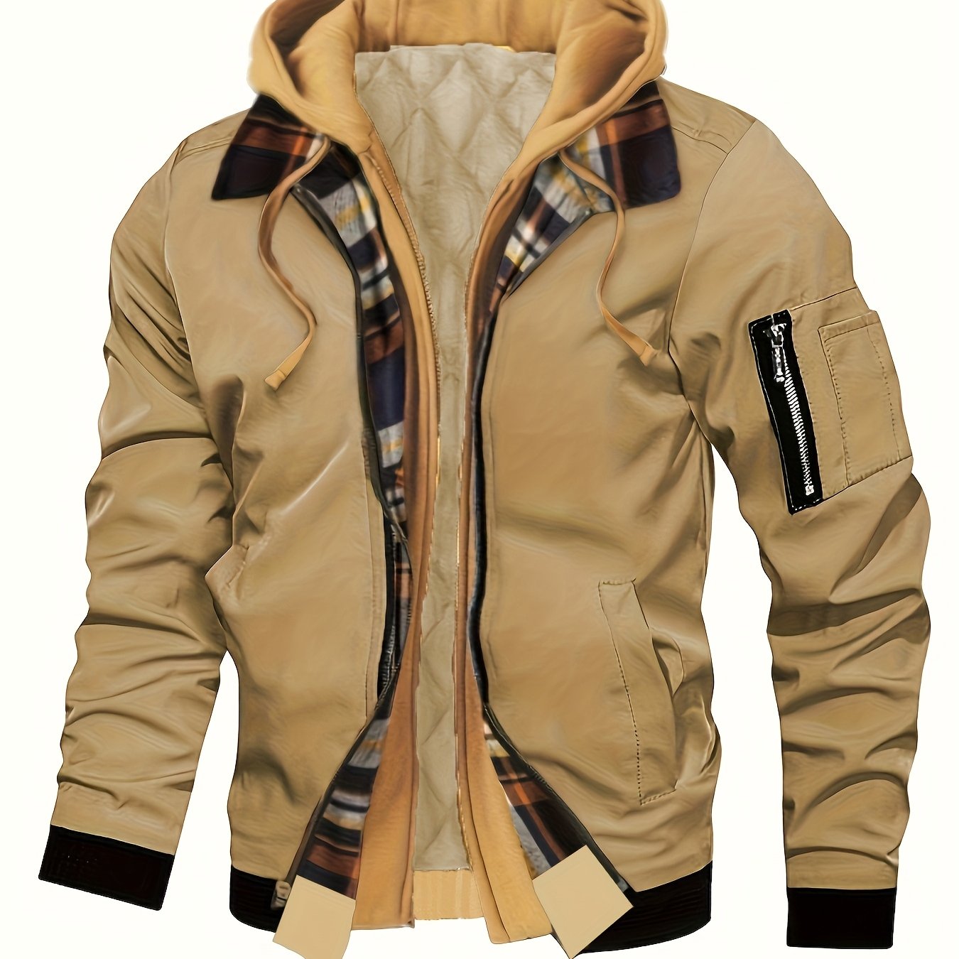 Men’s Hooded Jacket with Plaid Trim