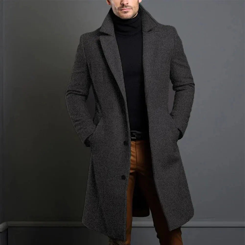 Men's Long Overcoat With Notch Lapels