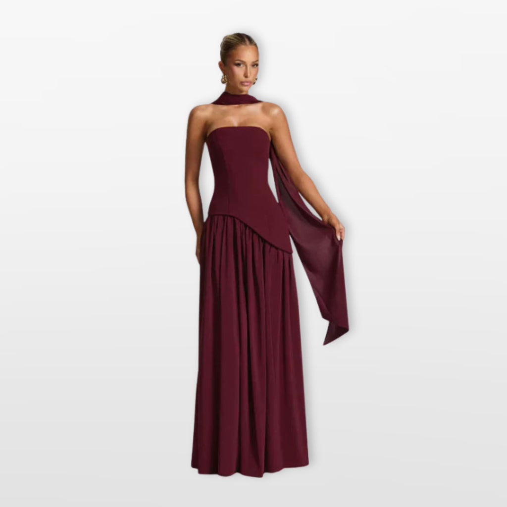 Women’s Strapless Maxi Dress Elegant High Slit