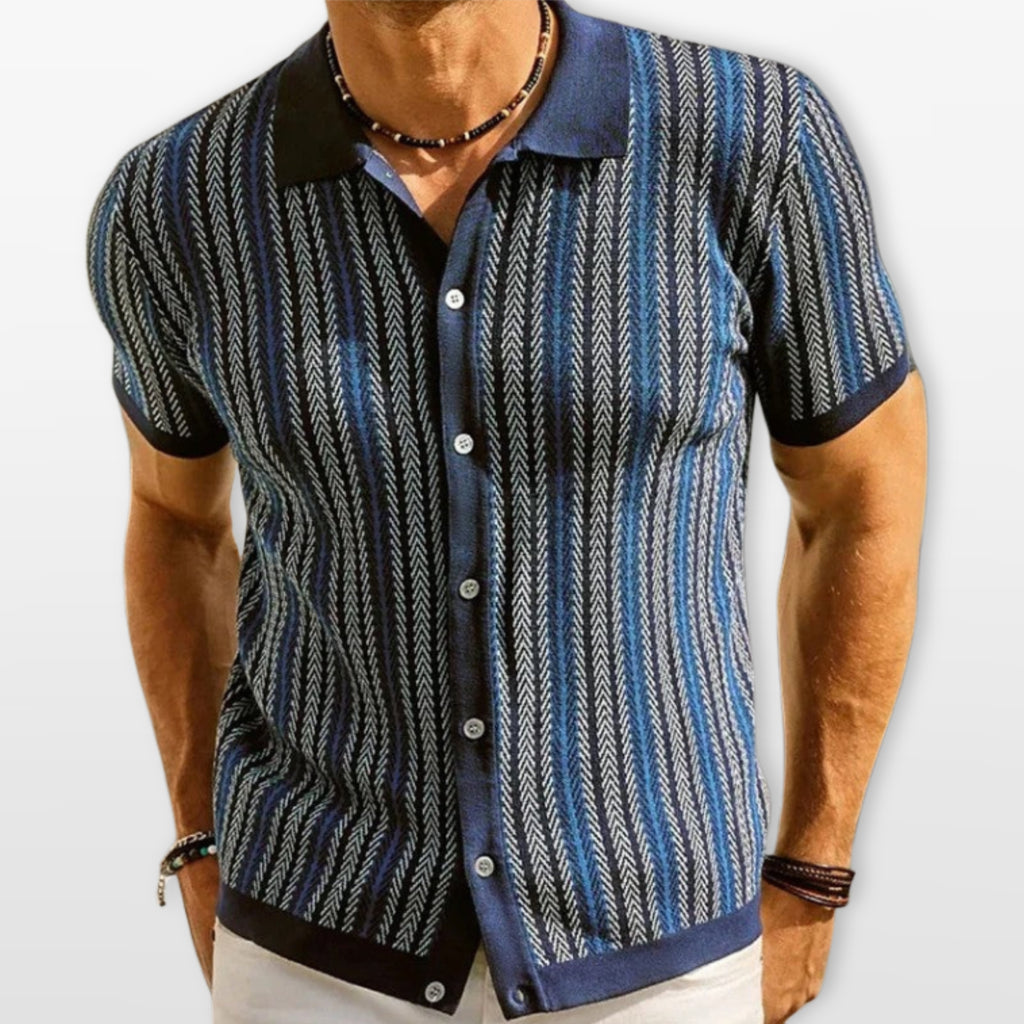 Men’s Striped Button Polo Shirt