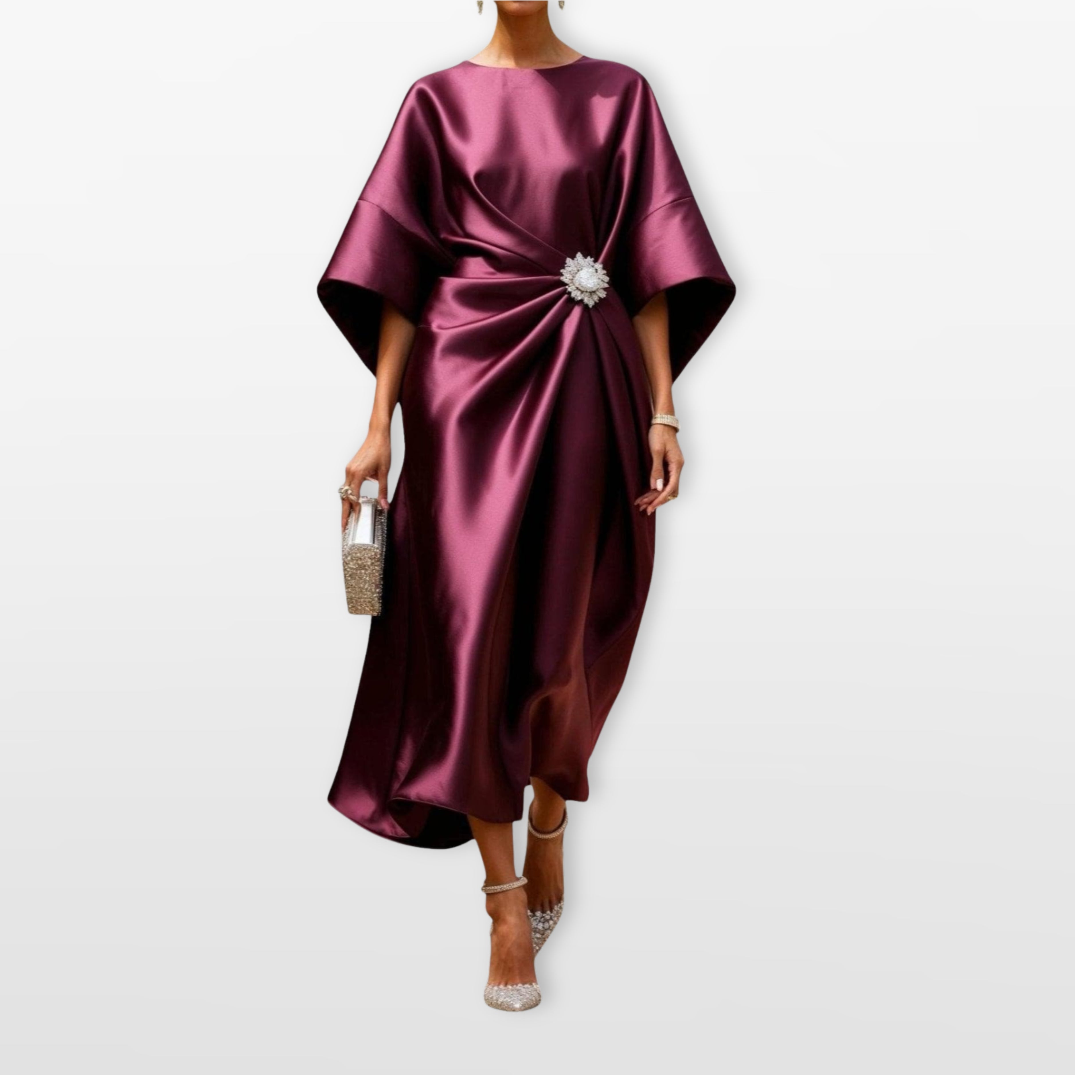 Women Draped Satin Midi Dress