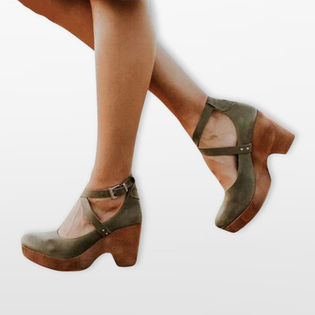 Women Cross Strap Block Heel Shoes