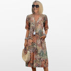 Women Boho Midi Dress V Neck