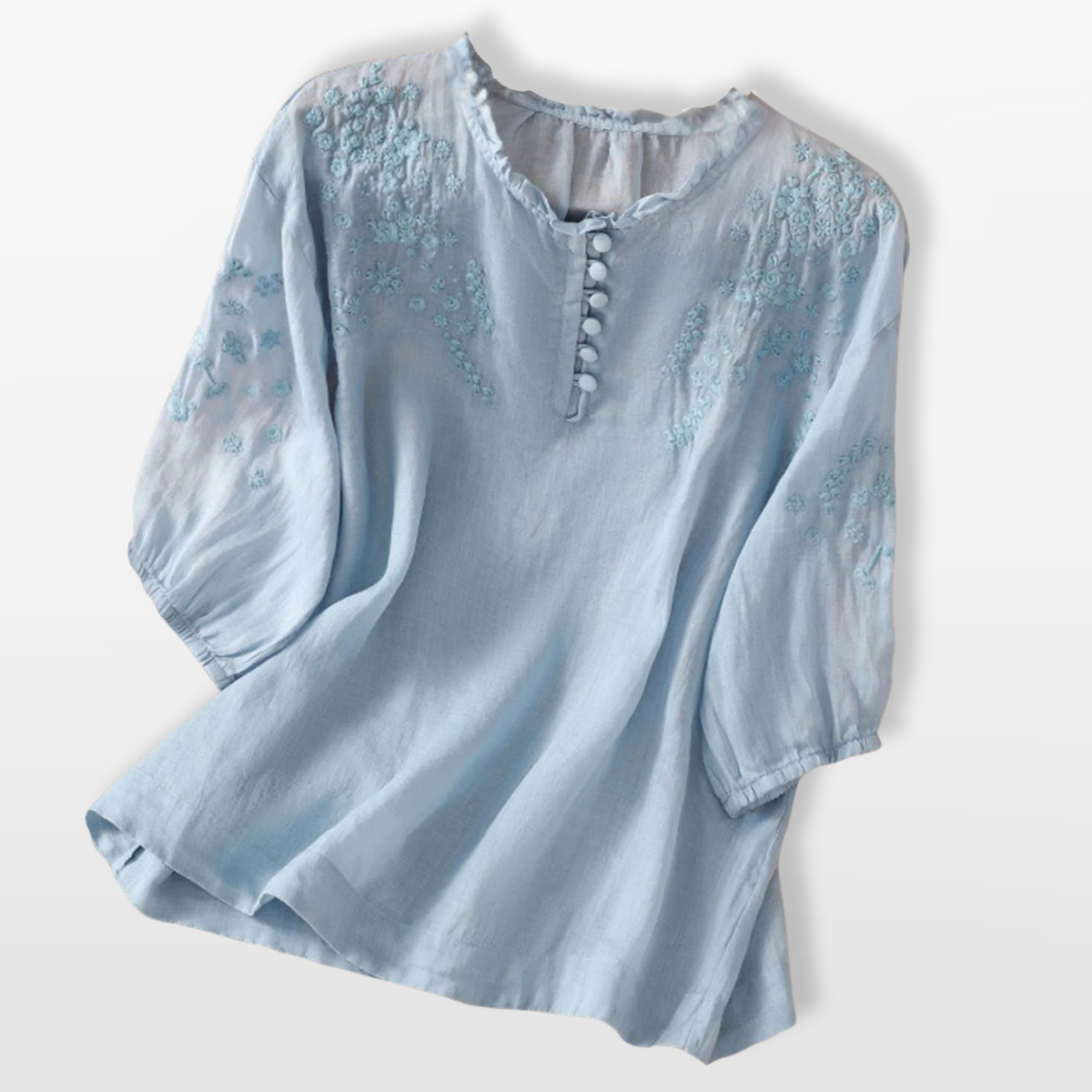 Women Embroidered Button Blouse Elegant Top