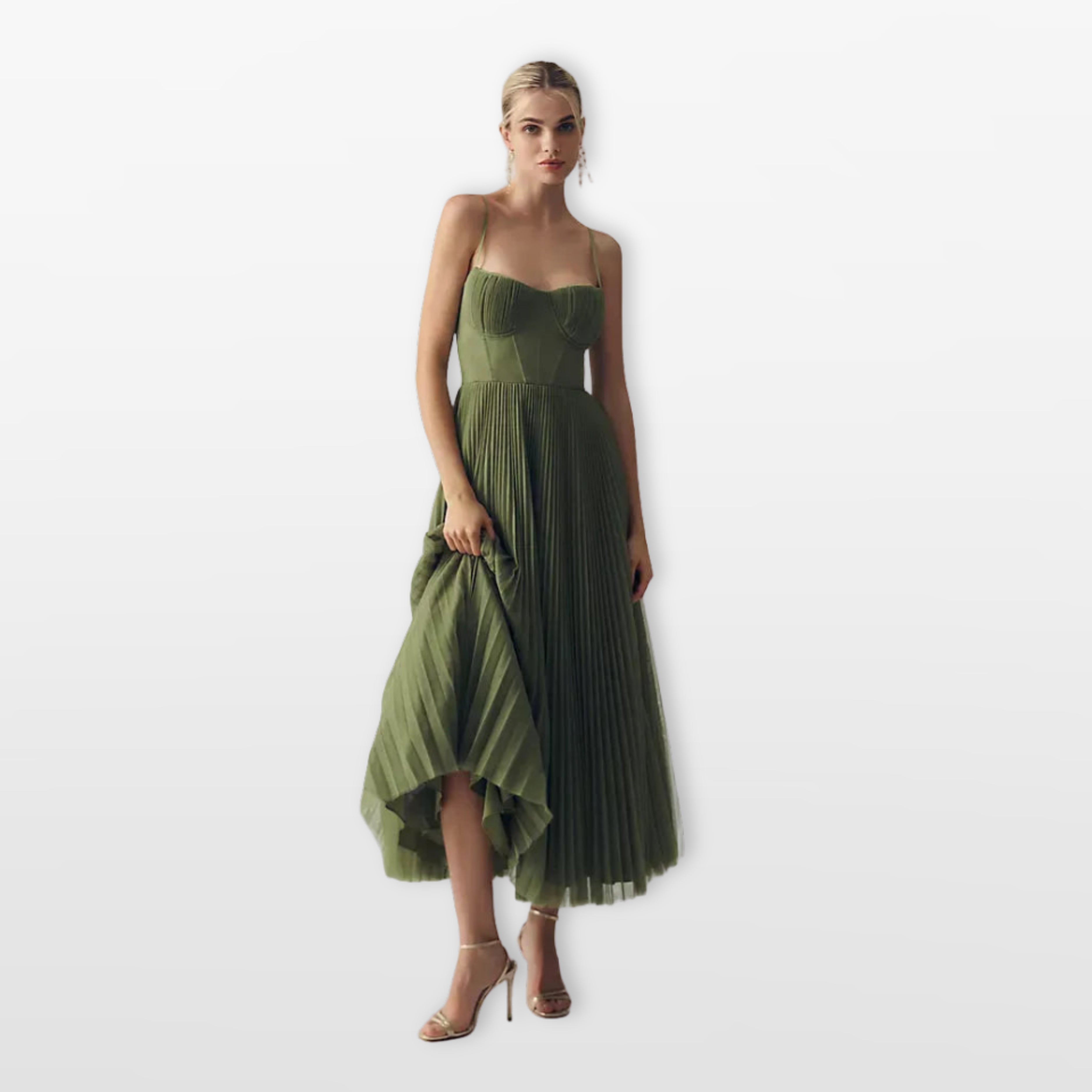 Women’s Pleated Midi Dress Spaghetti Strap Elegant