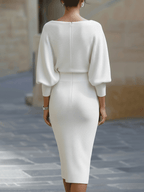 Women's Cowl Neck Knit Midi Dress with Batwing Sleeves