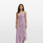 Women’s Pleated Ruffle Evening Dress Halter Maxi