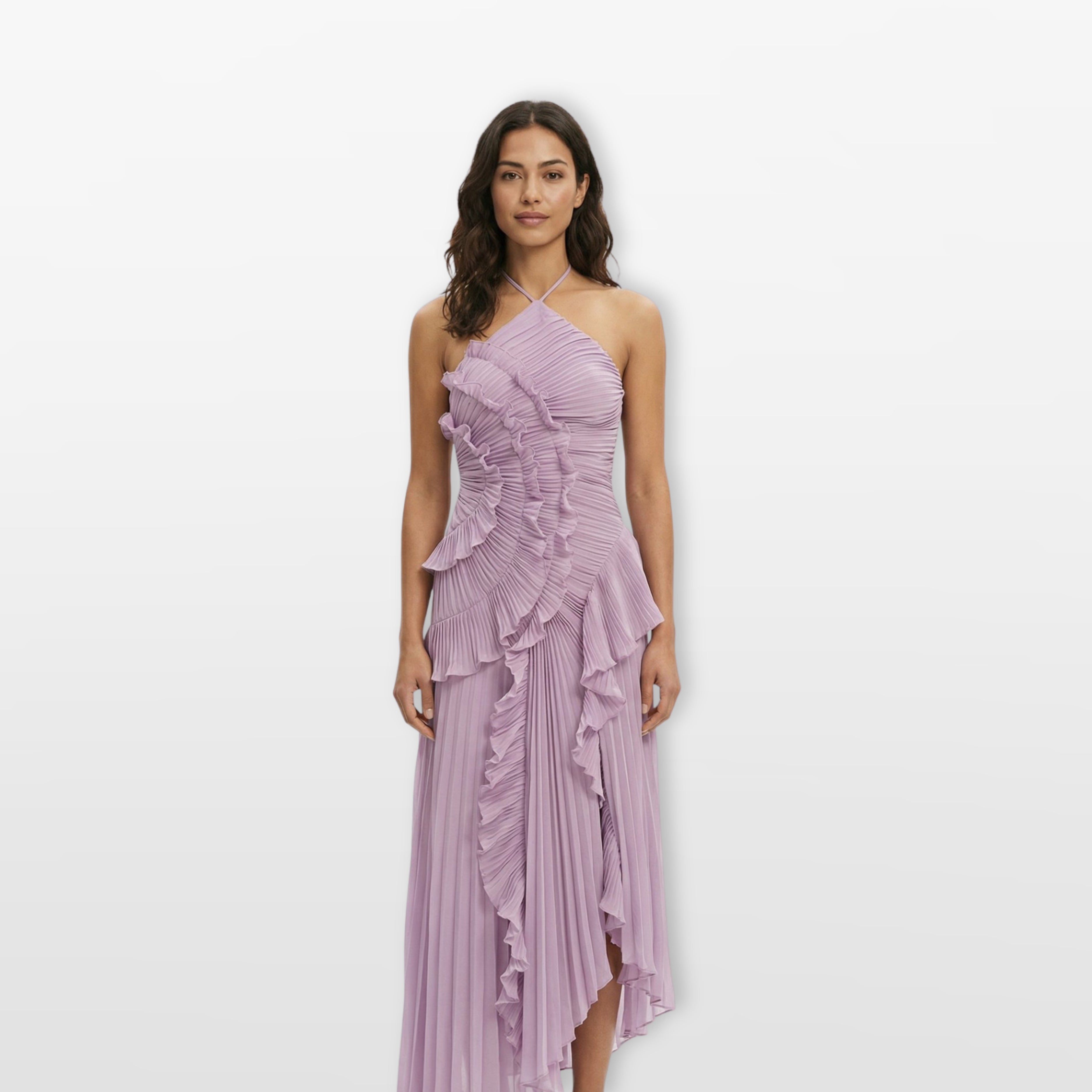 Women’s Pleated Ruffle Evening Dress Halter Maxi