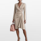 Women V Neck Draped Midi Dress