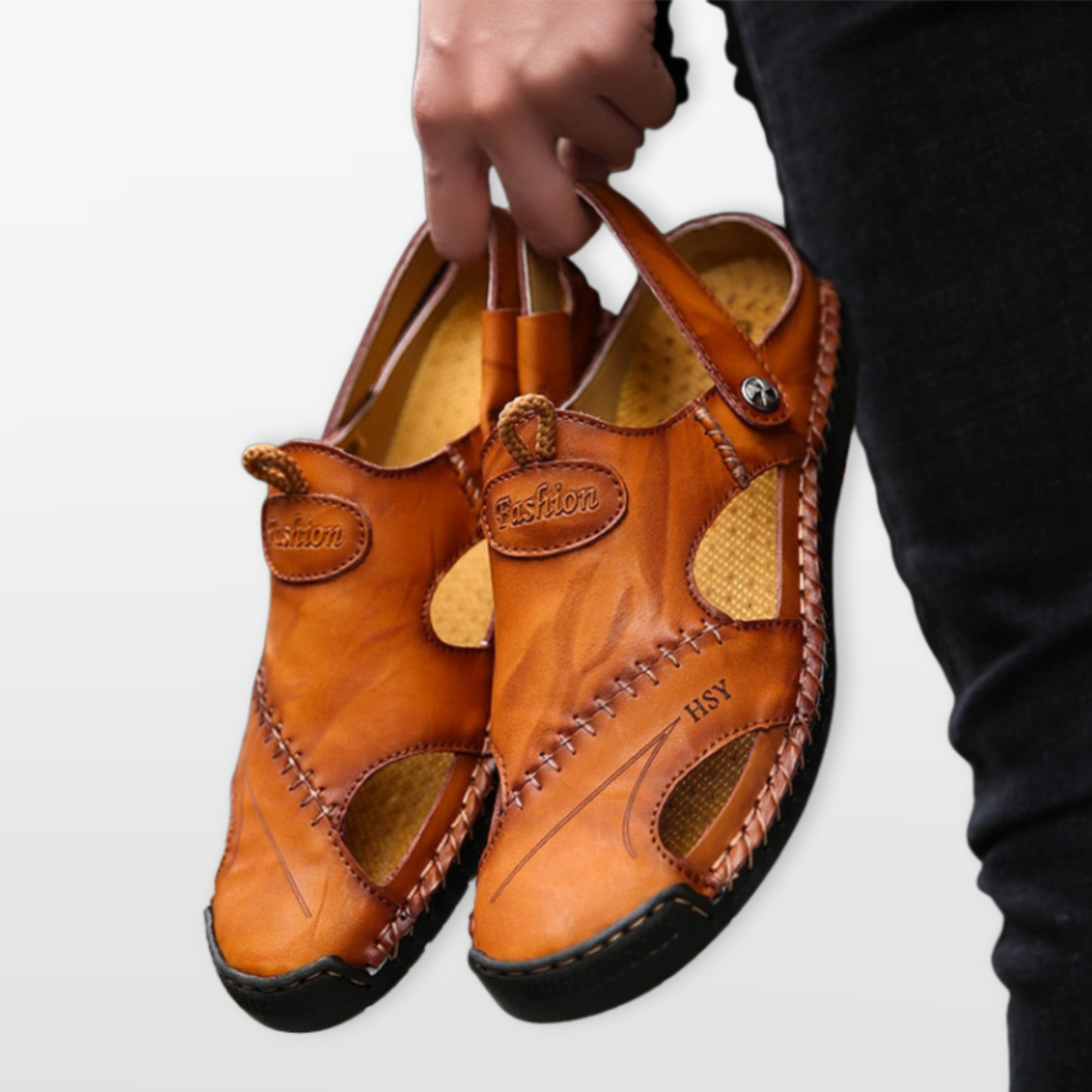 Men’s Leather Sandals Closed Toe Breathable