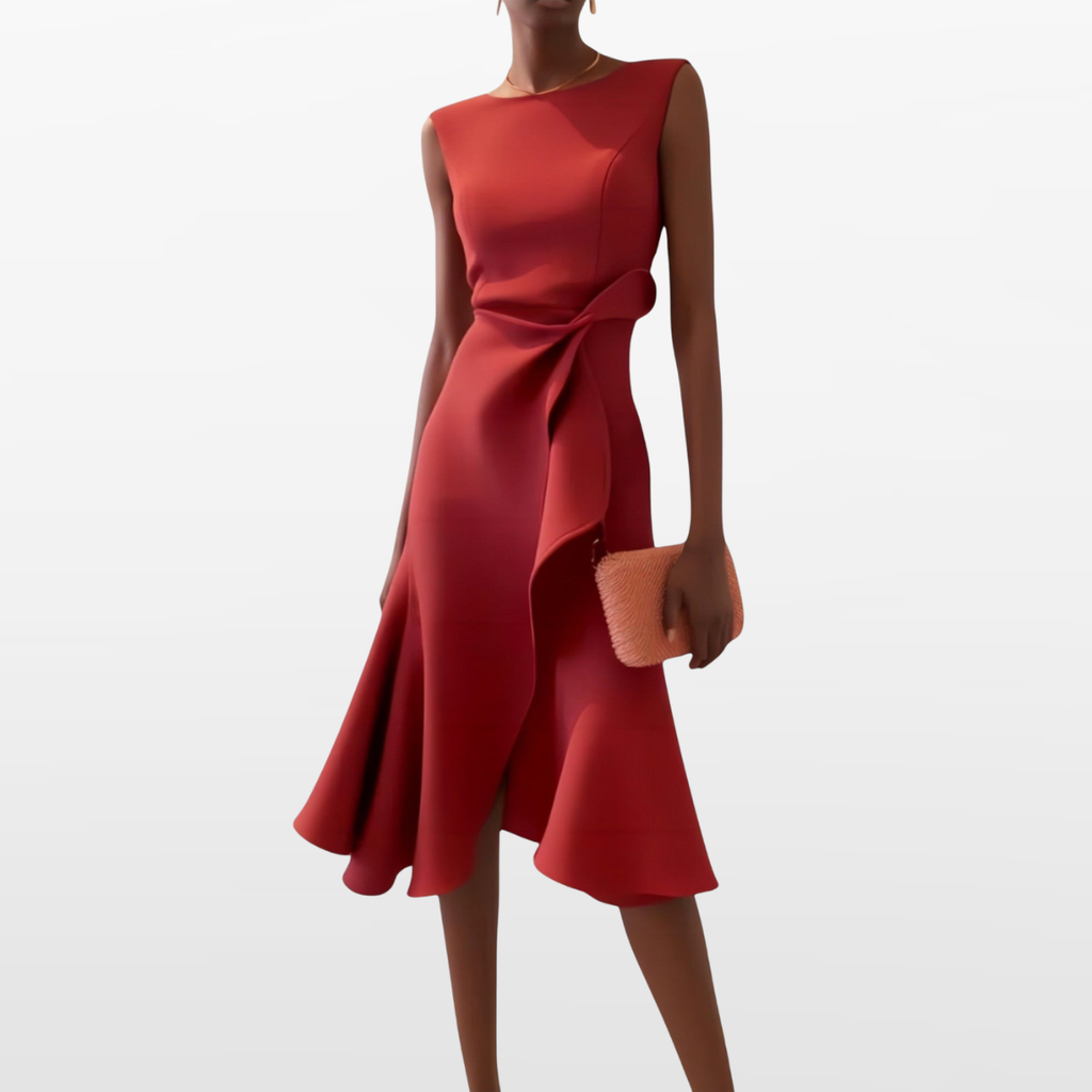 Women Elegant Midi Dress Sculpted Silhouette