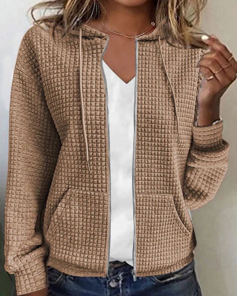 Women's Textured Zip-Up Hoodie with Front Pockets