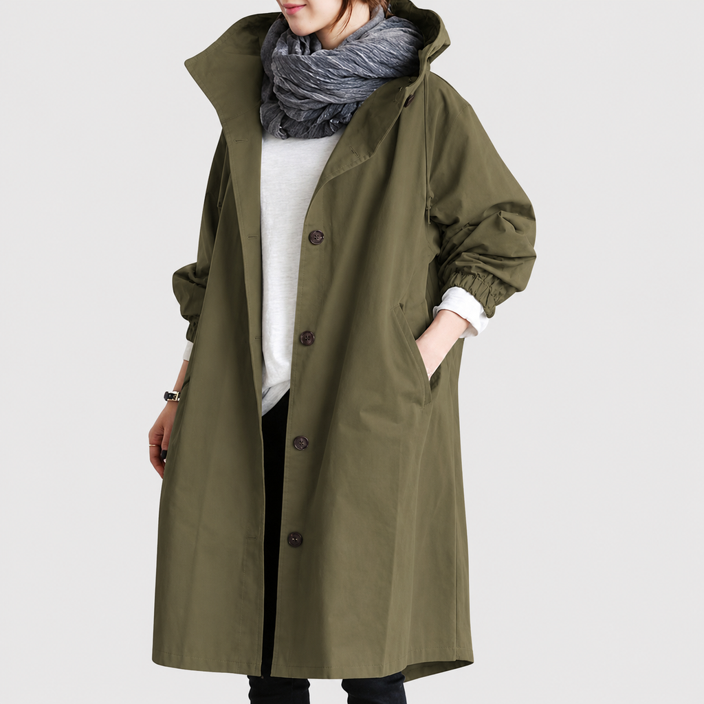 Women’s Long Hooded Button-Front Coat