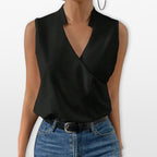 Women’s Sleeveless V Neck Blouse Wrap Front