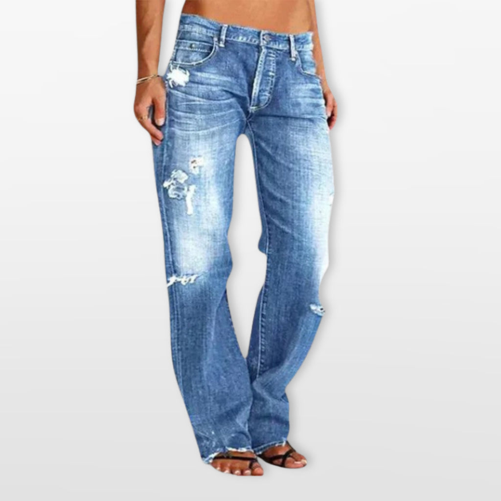 Women’s Distressed Straight Leg Denim Jeans